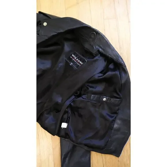 Vintage 1980s 1990s WILSONS LEATHER Jacket 80s 90s Black Moto Punk Cropped